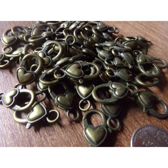Antique Bronze Plated Large Heart Clasps Lot - Picture 3 of 3